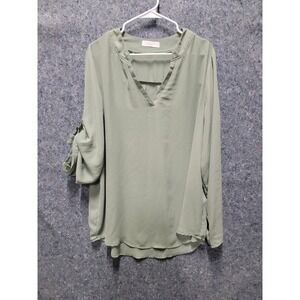 Rosewear Women's Pullover V-Neck‎ 2XL Teal Green 3/4 Qtr sleeve with Buckle